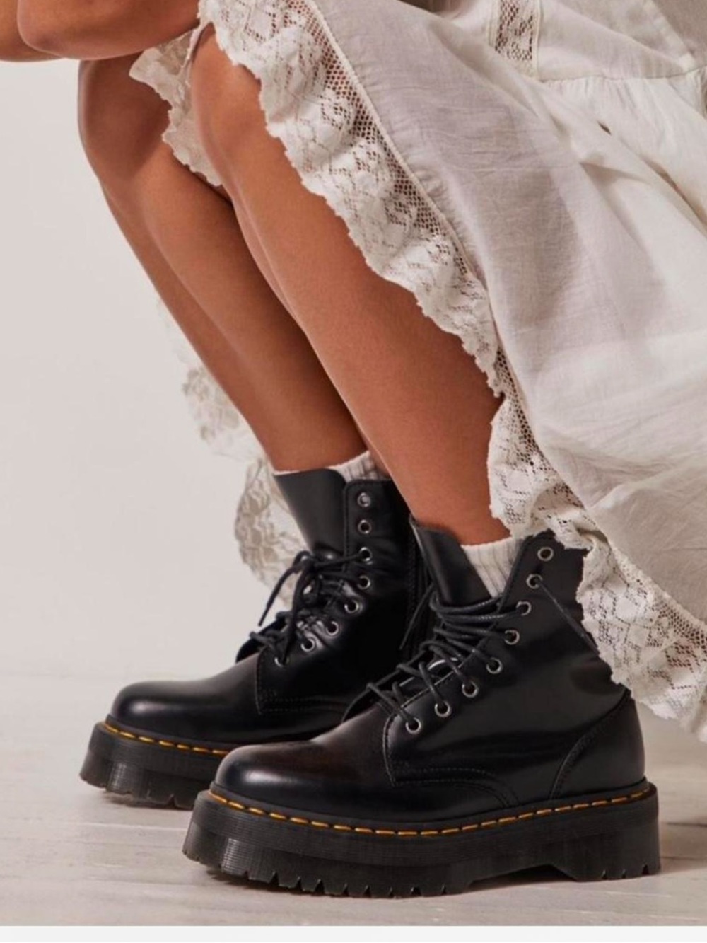 Dr. Martens Jadon women size 7 Leather Platform Lace-Up Combat Boots with Yellow